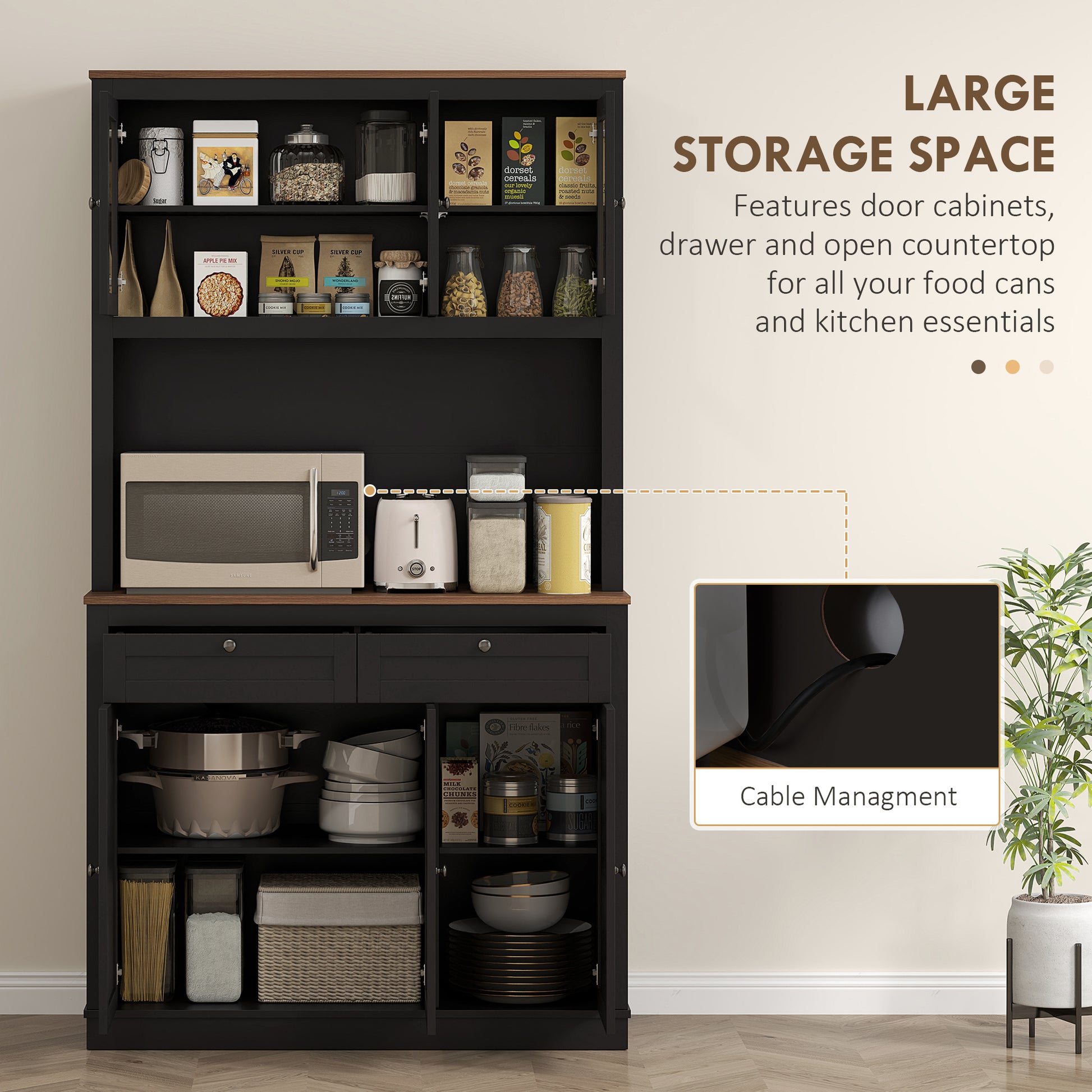 HOMCOM 71" Pantry Cabinet with Microwave Space, Black