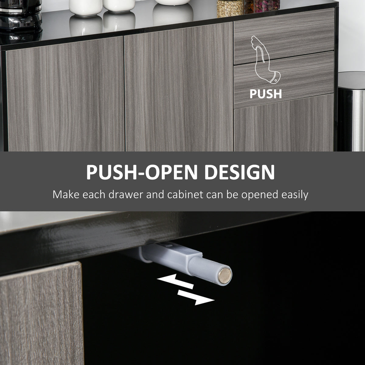 Modern Coffee Bar with Push-Open Design and 2 Drawers – 46"W x 29"H