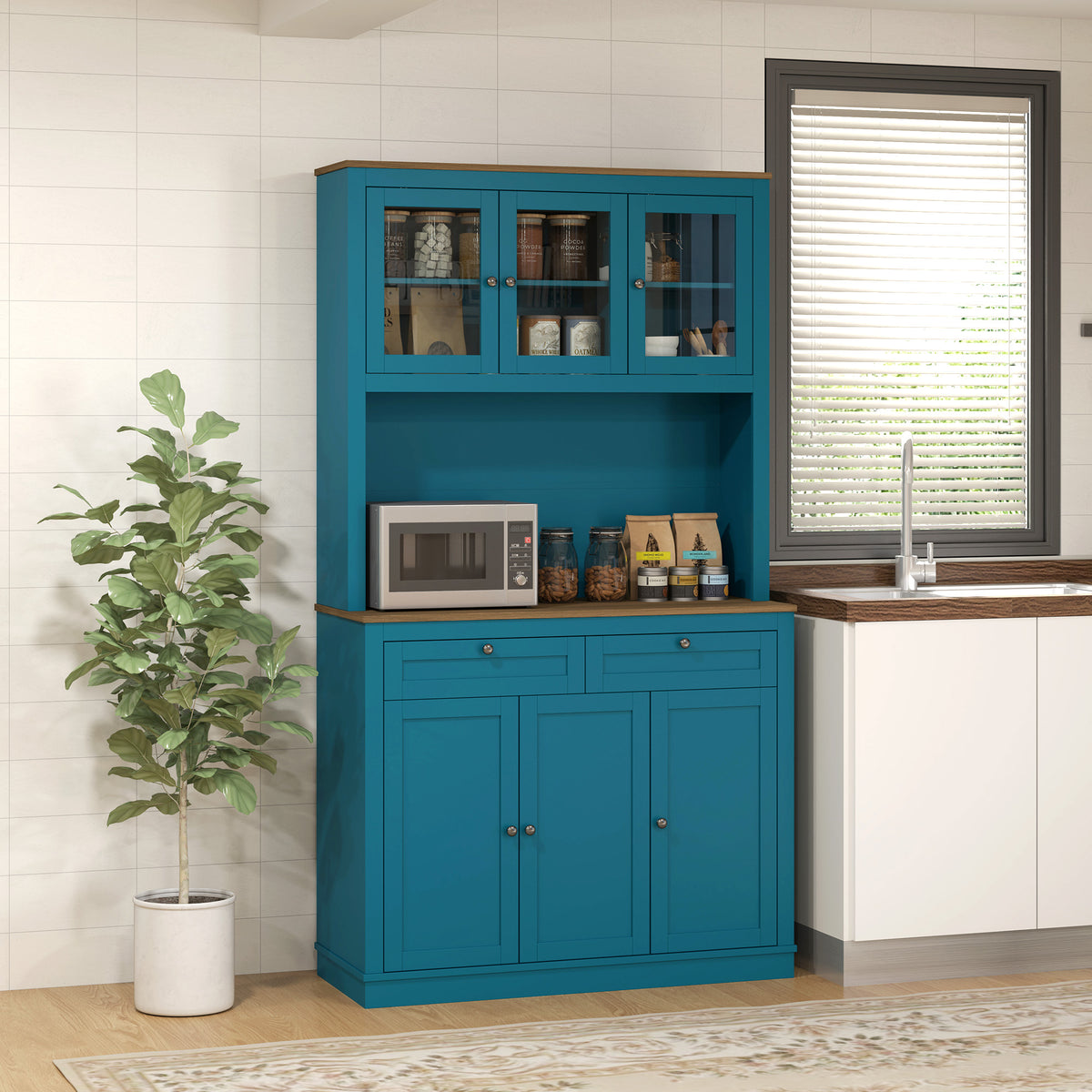 Pantry Cabinet with Microwave Space – 39"W x 71"H, Dark Blue