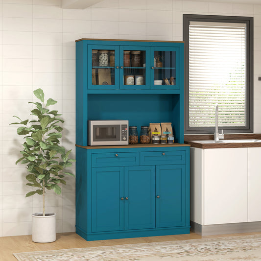 Pantry Cabinet with Microwave Space – 39"W x 71"H, Dark Blue