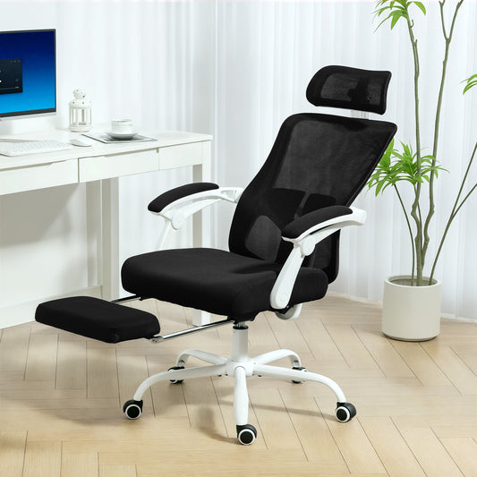 HOMCOM Ergonomic Mesh Reclining Office Chair with Adjustable Lumbar Support & Footrest, Black