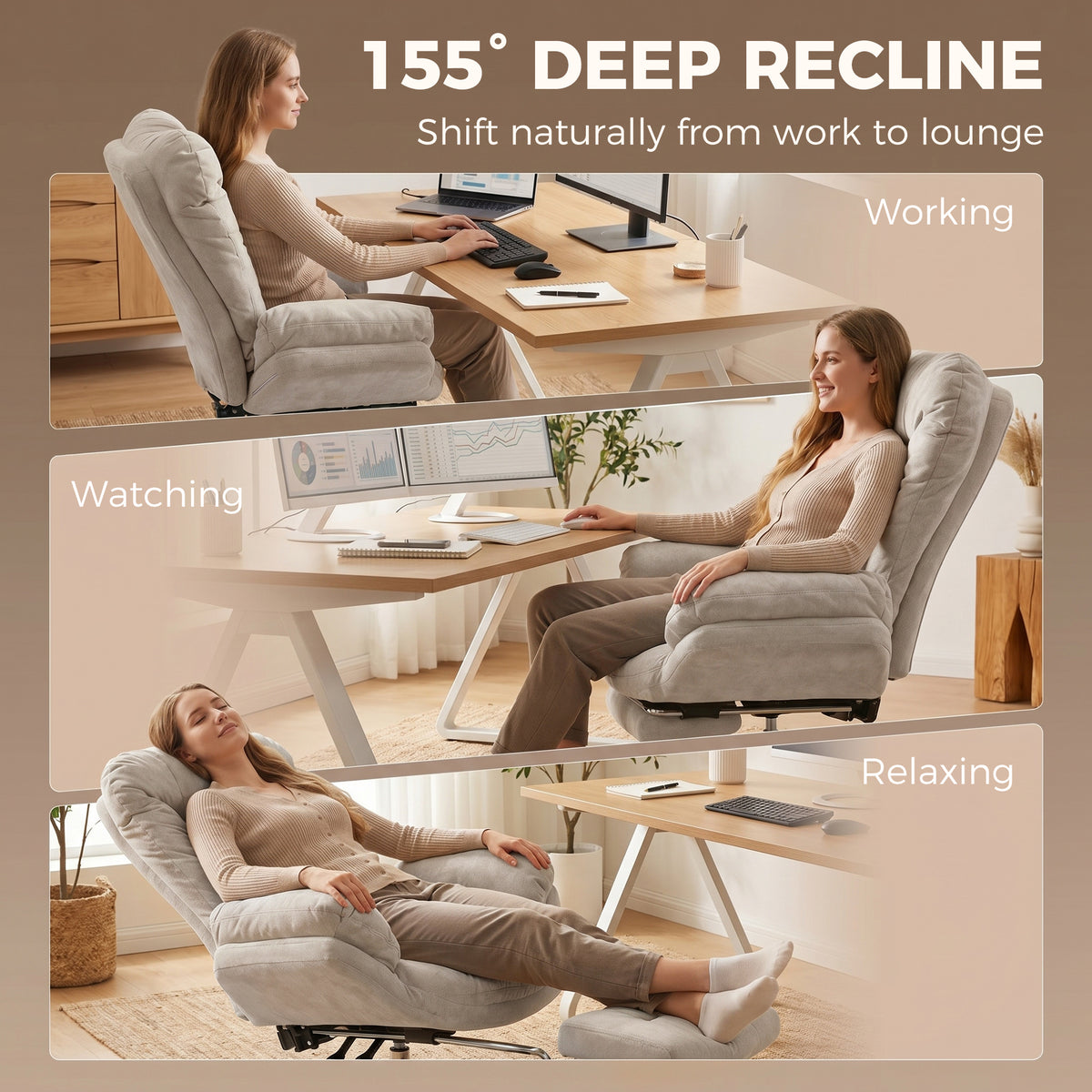 Criss Cross Chair with Wheels, Waterfall Armrests, Light Grey