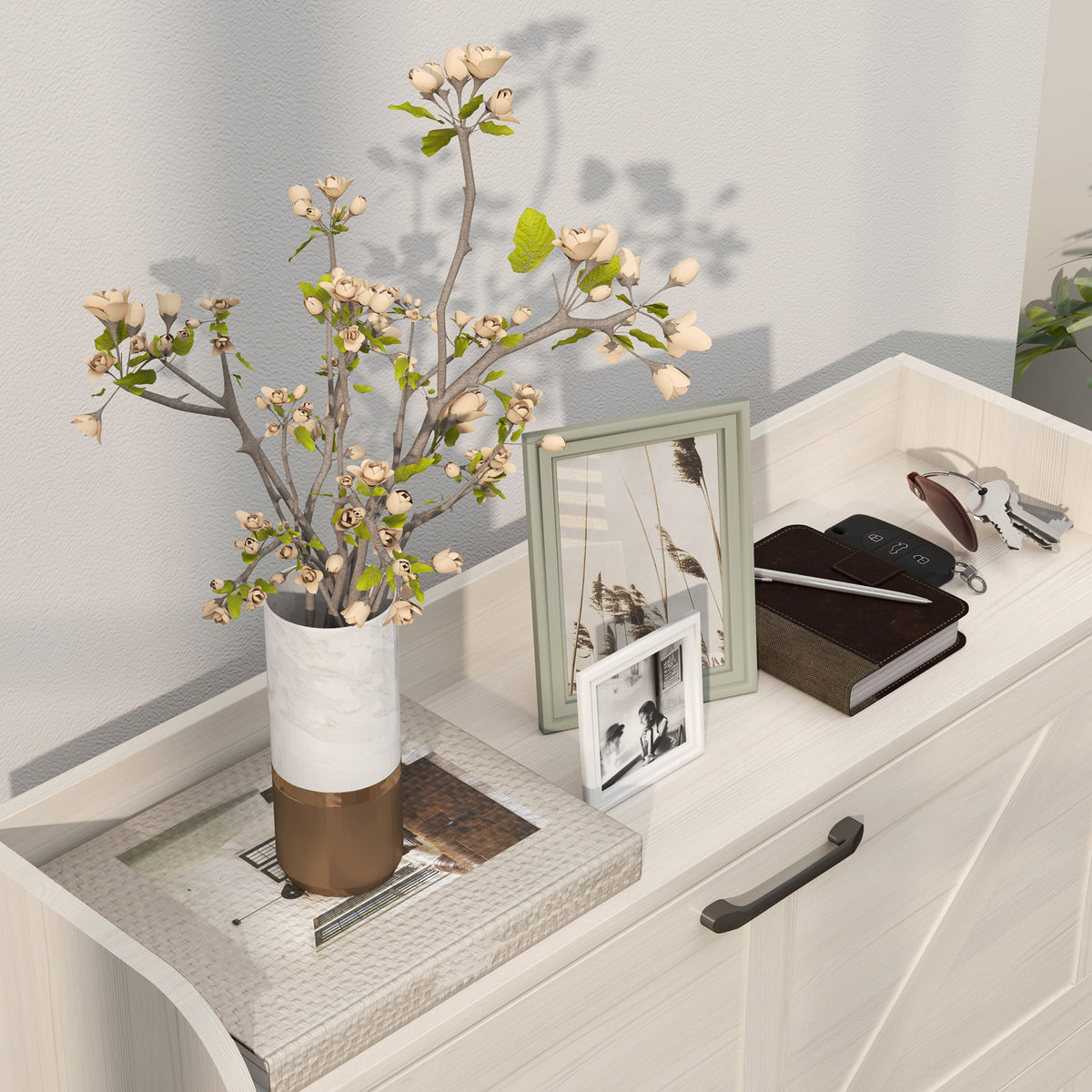 Farmhouse Shoe Cabinet with 2 Flip Drawers – 31"W x 34"H