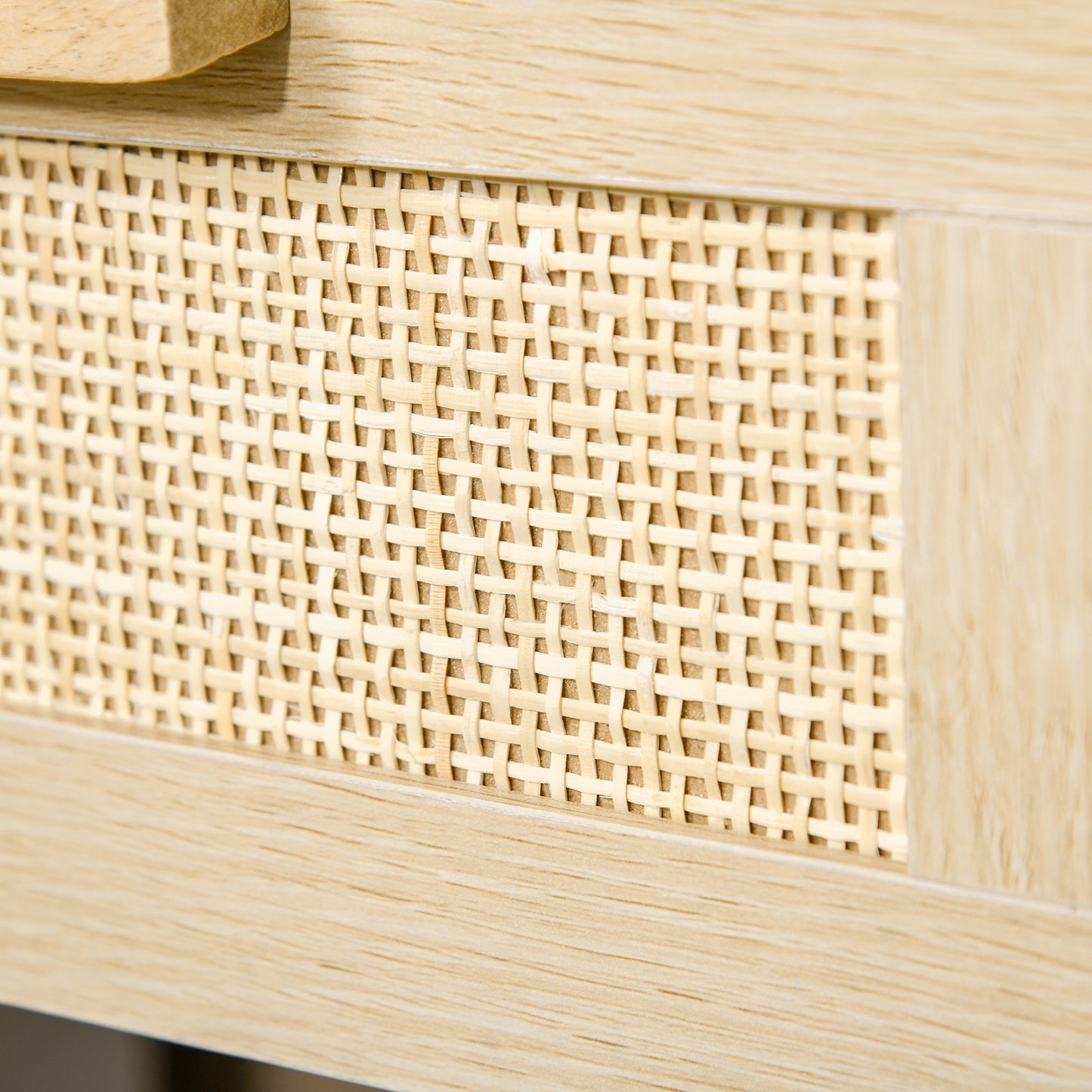 HOMCOM Natural Rattan Nightstand: Modern Bedside End Table with Storage