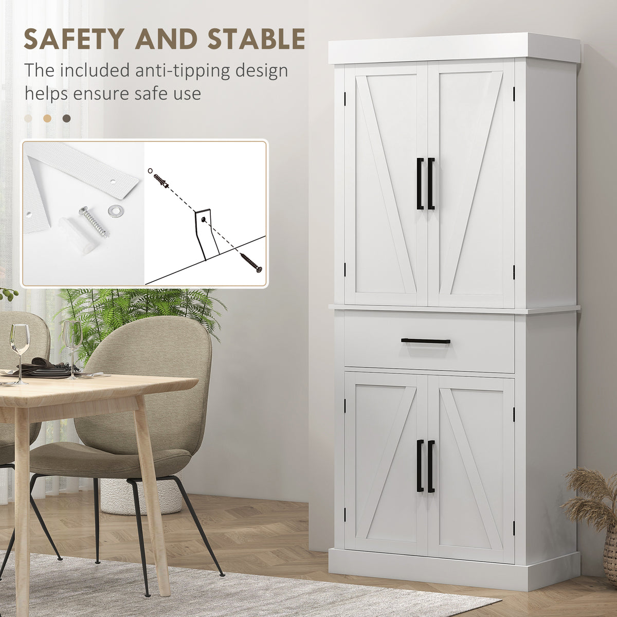 Farmhouse Kitchen Pantry Cabinet with 4 Barn Doors – 30"W x 72"H