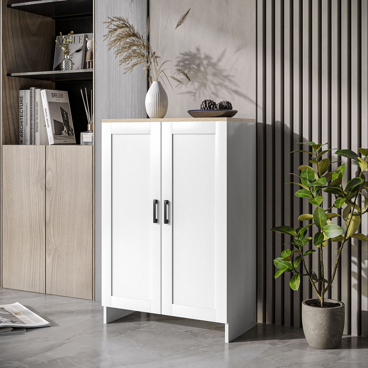 Modern Storage Cabinet with Doors and Adjustable Shelf – 24"W x 35"H