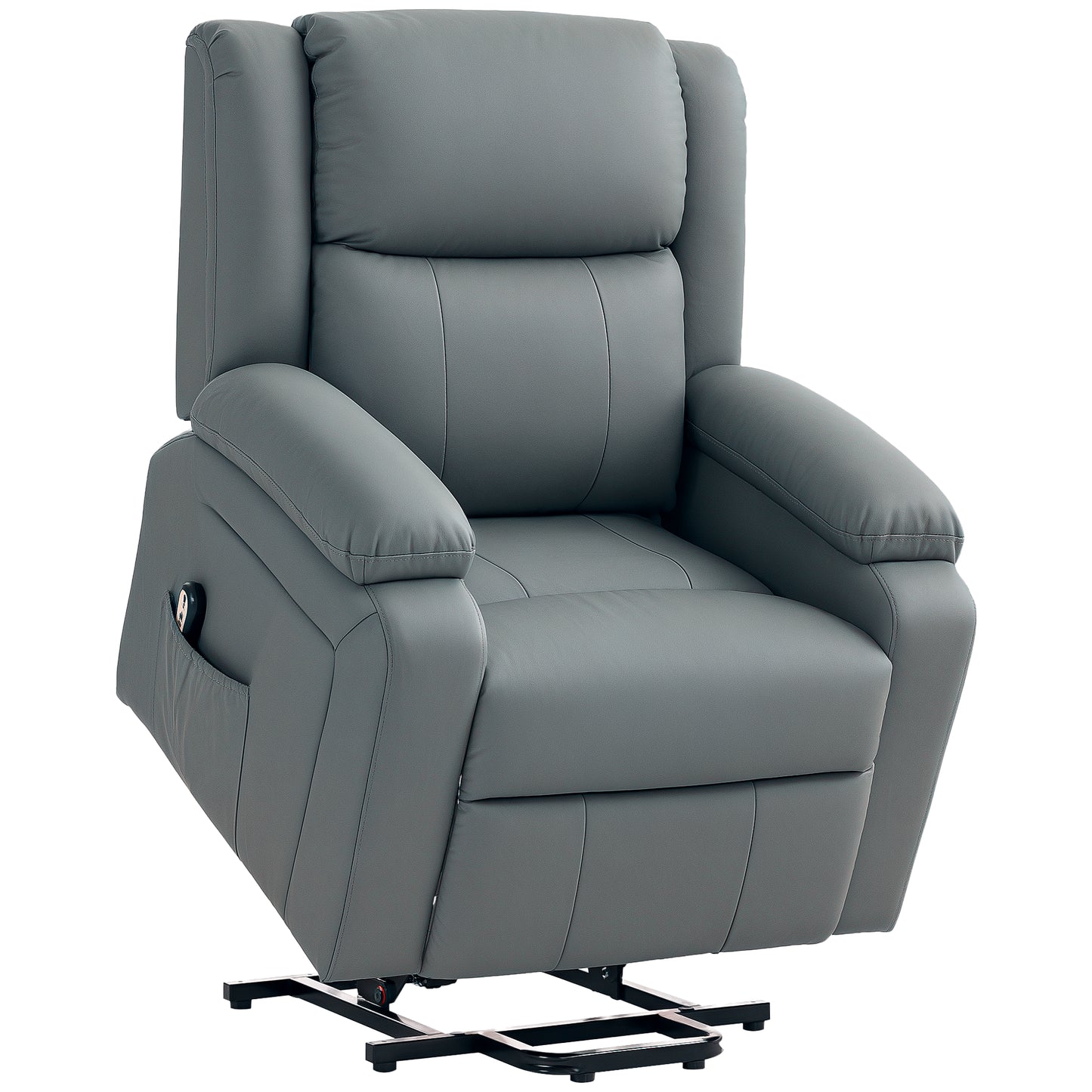 HOMCOM Electric Power Lift Recliner Chair, PU Leather, Remote, Side Pockets, Grey