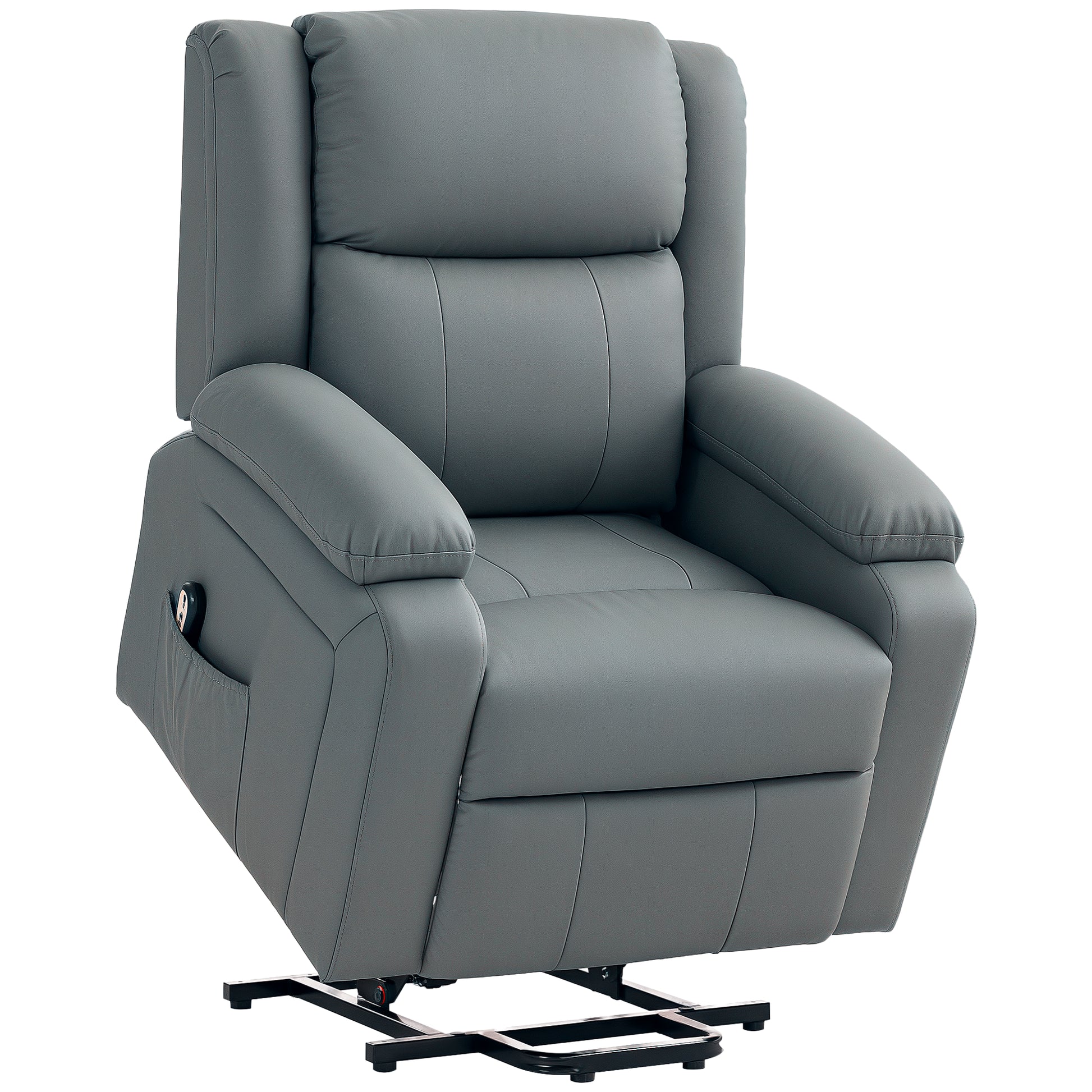 HOMCOM Electric Power Lift Recliner Chair, PU Leather, Remote, Side Pockets, Grey
