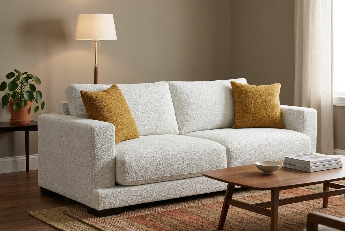 Muskoka sectional with metal legs in living room