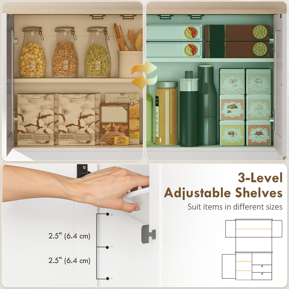 Tall Kitchen Hutch with 3 Cabinets – 39"W x 64"H