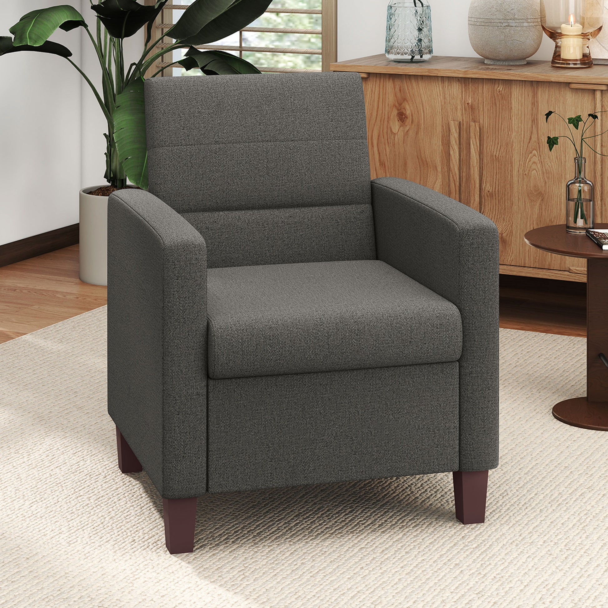 HOMCOM Modern Fabric Accent Chair with Cushion, Non-Slip Pads, Dark Grey