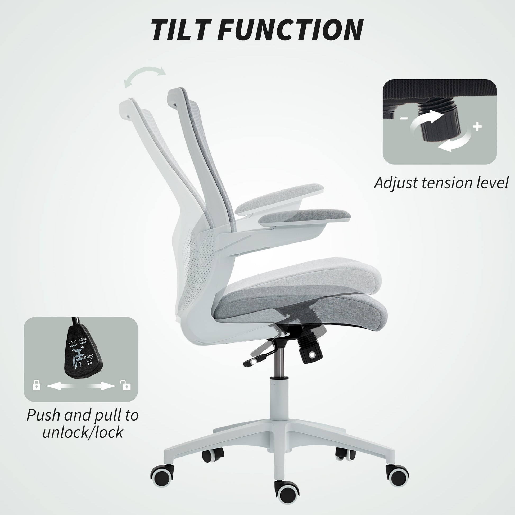 Ergonomic Swivel Office Chair with Adjustable Lumbar Support, Flip-Up Armrests, Wheels