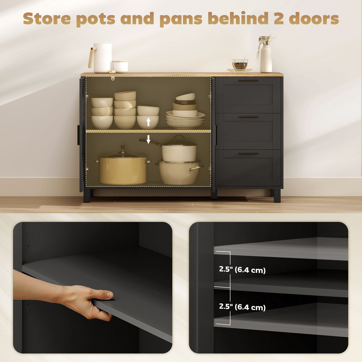 Buffet Cabinet with 3 Drawers and Soft-Close Doors – 47"W x 30"H