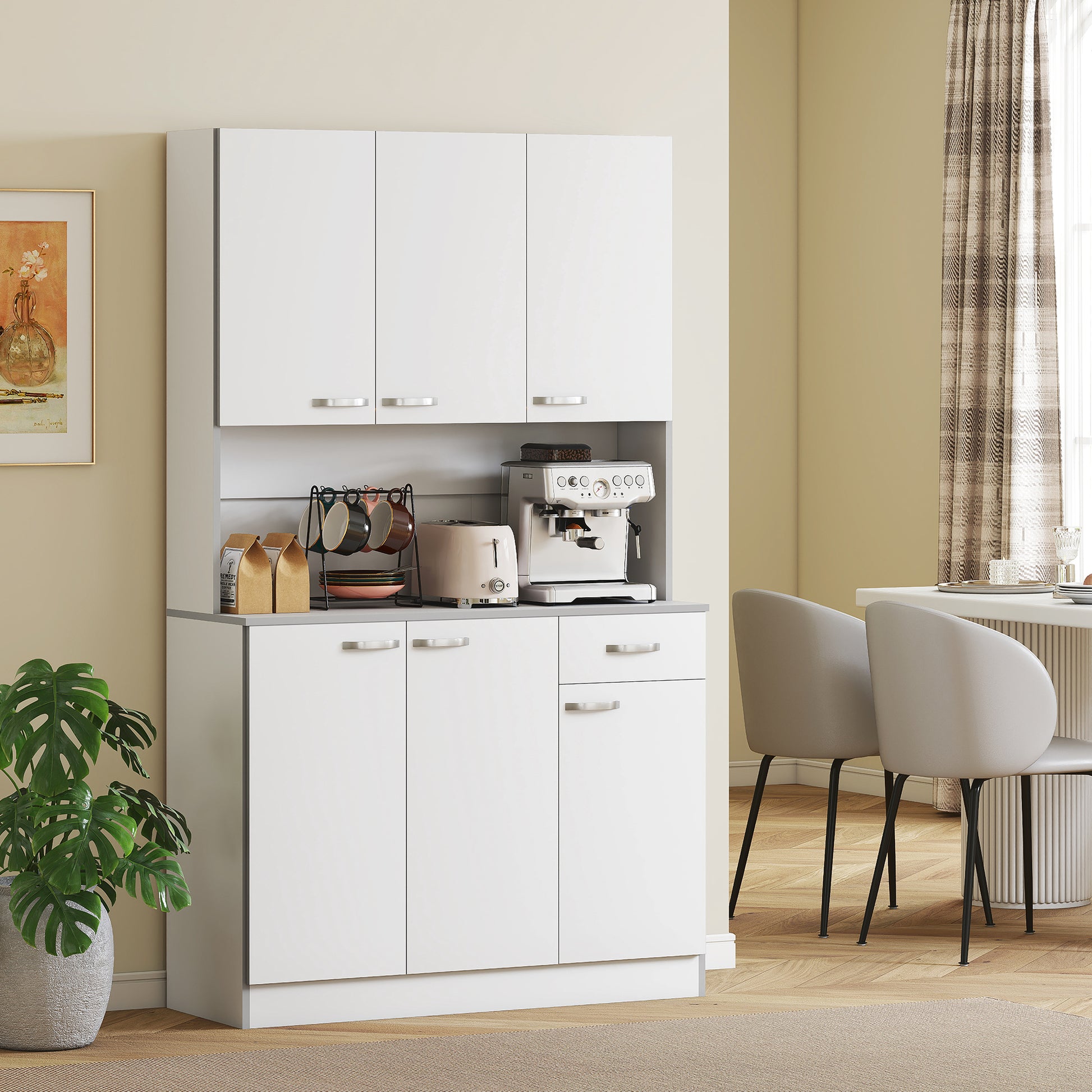 HOMCOM Modern Buffet Hutch With Storage Cabinets White