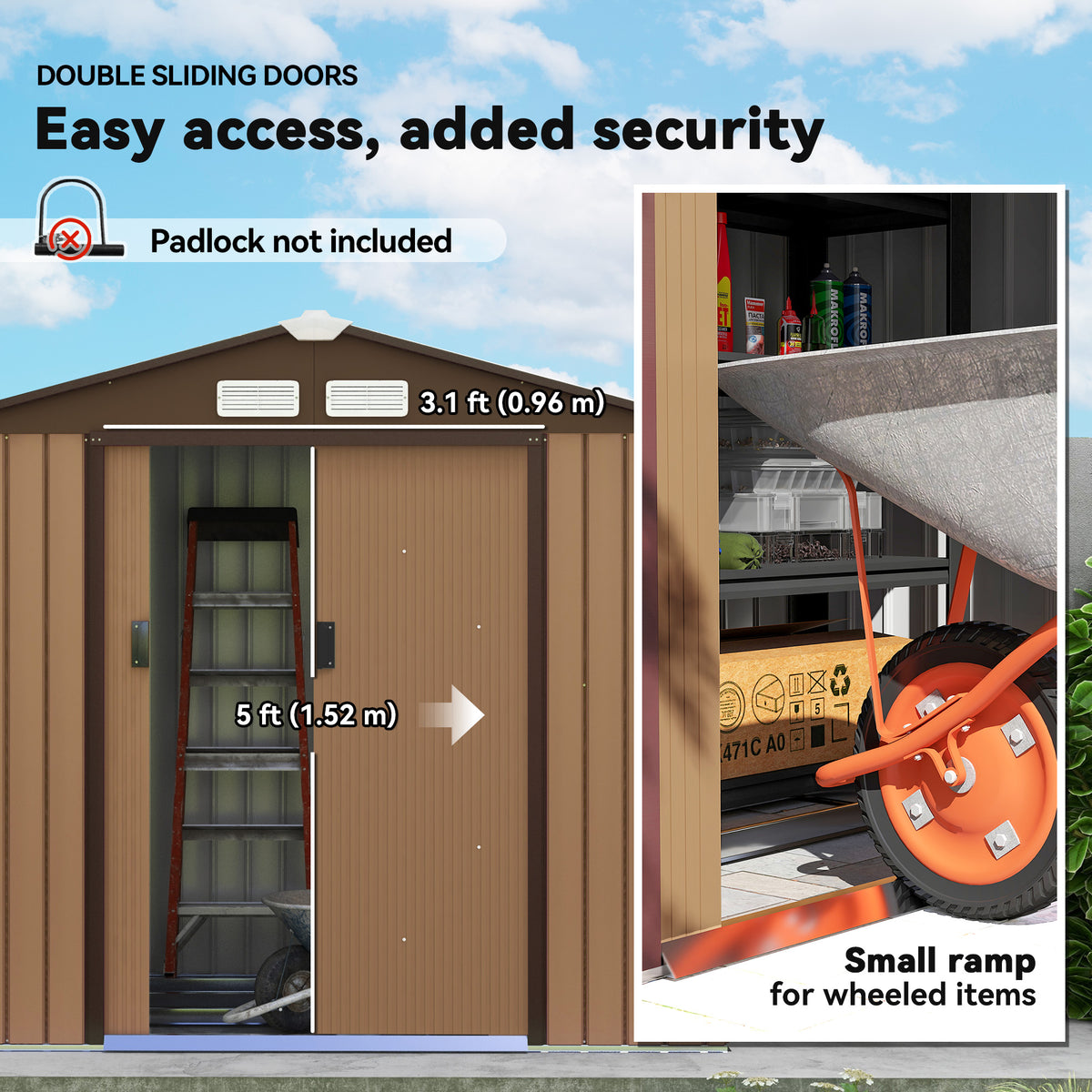 7'x 4'x 6' Garden Tool Shed Metal Storage Shed w/ Foundation Kit, Vents and Double Doors – Yellow