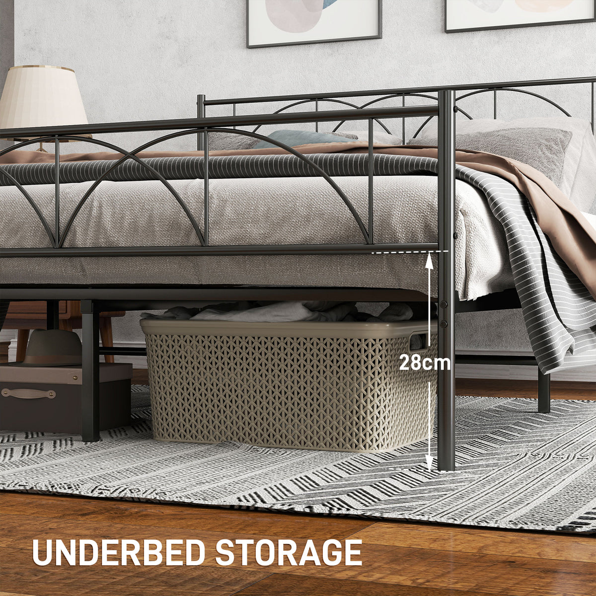 Metal Platform Bed Frame with Headboard and Footboard