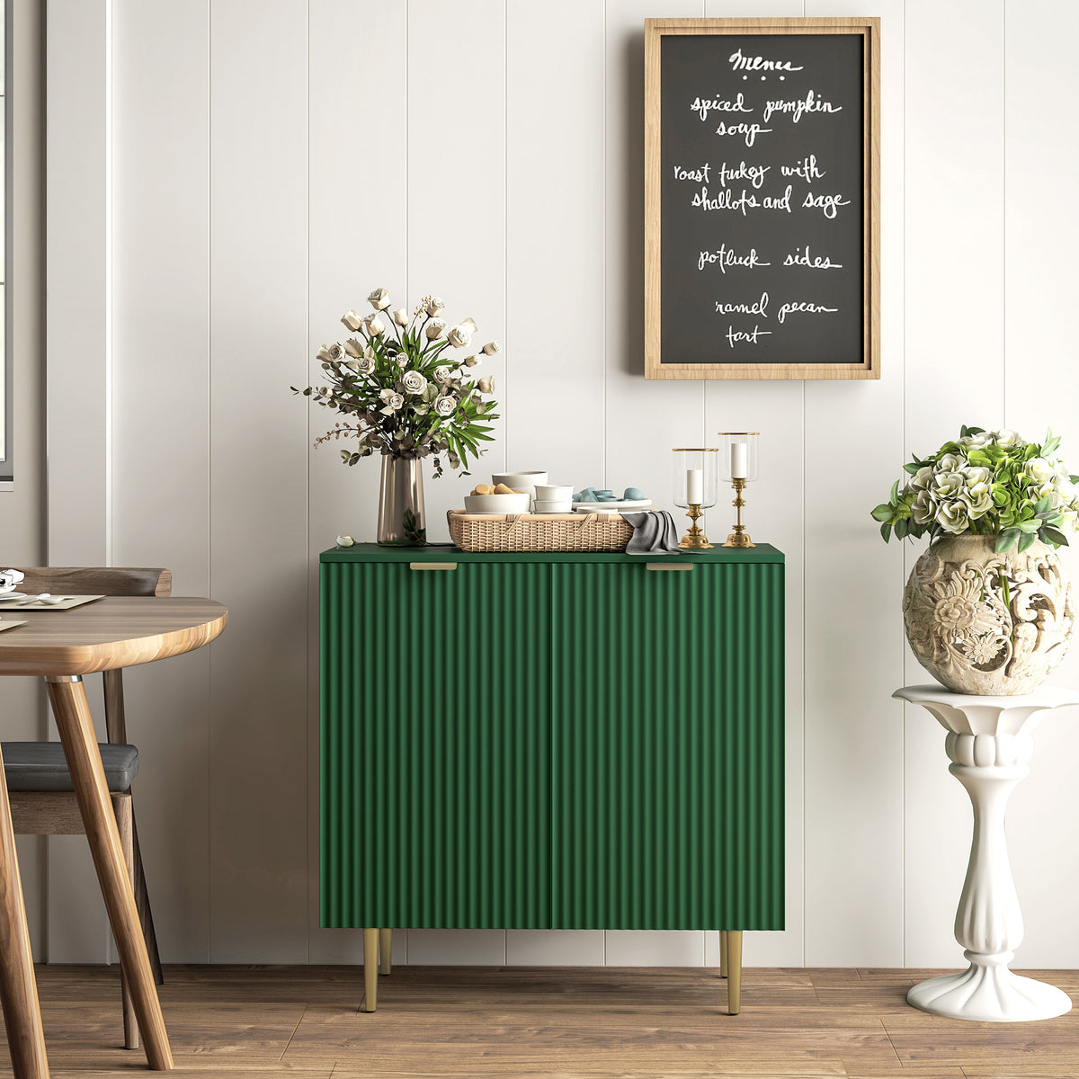 Sideboard Buffet Cabinet with Adjustable Shelves and Metal Legs – 32"W x 32"H