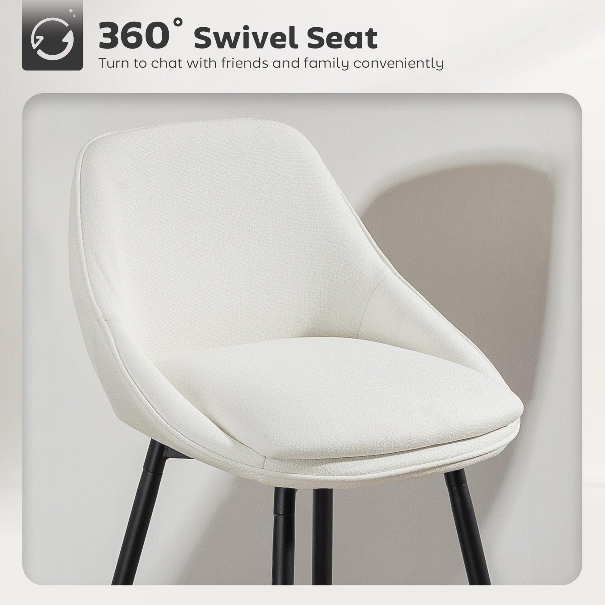 HOMCOM 26" Cream Upholstered Swivel Counter Bar Stools with Backrests