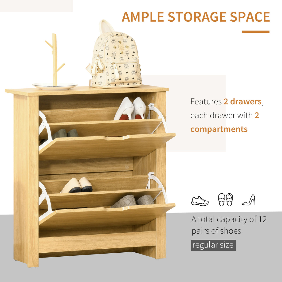 Shoe Storage Cabinet with 2 Flip Drawers – 28"W x 31"H