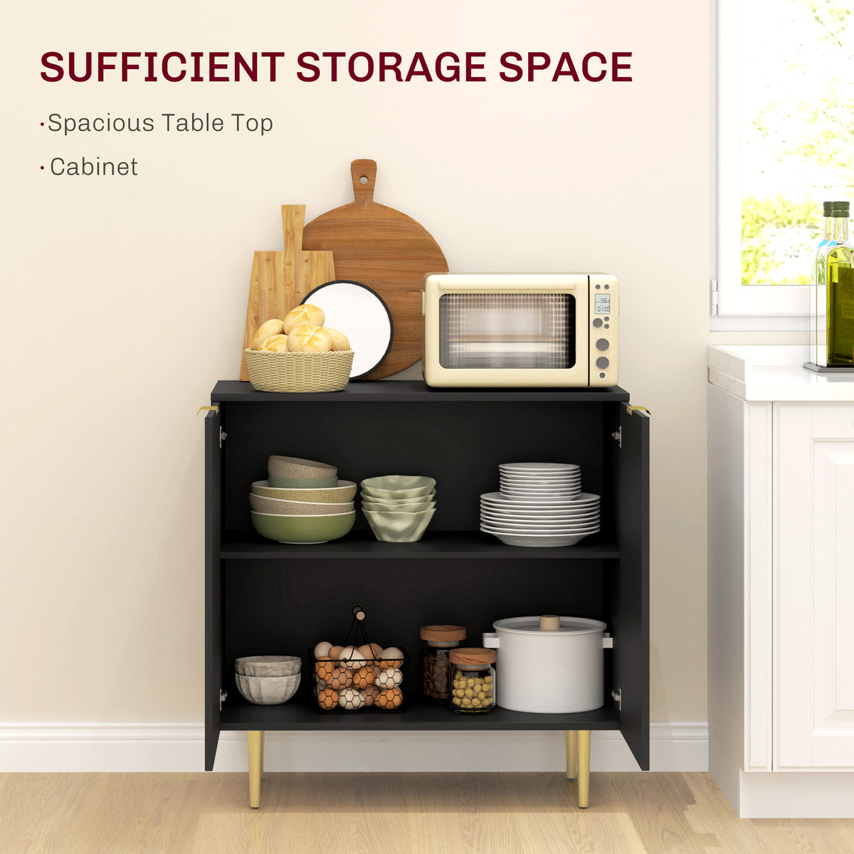 Sideboard Buffet Cabinet with Adjustable Shelves and Metal Legs – 32"W x 32"H