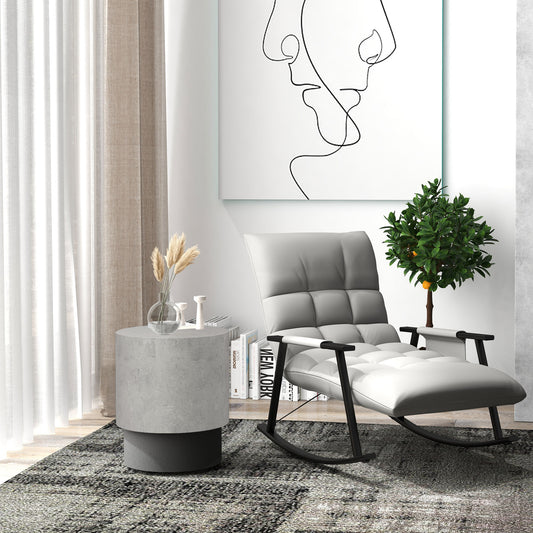 HOMCOM Round Concrete Finish Accent Side Table with Adjustable Feet - Indoor/Outdoor