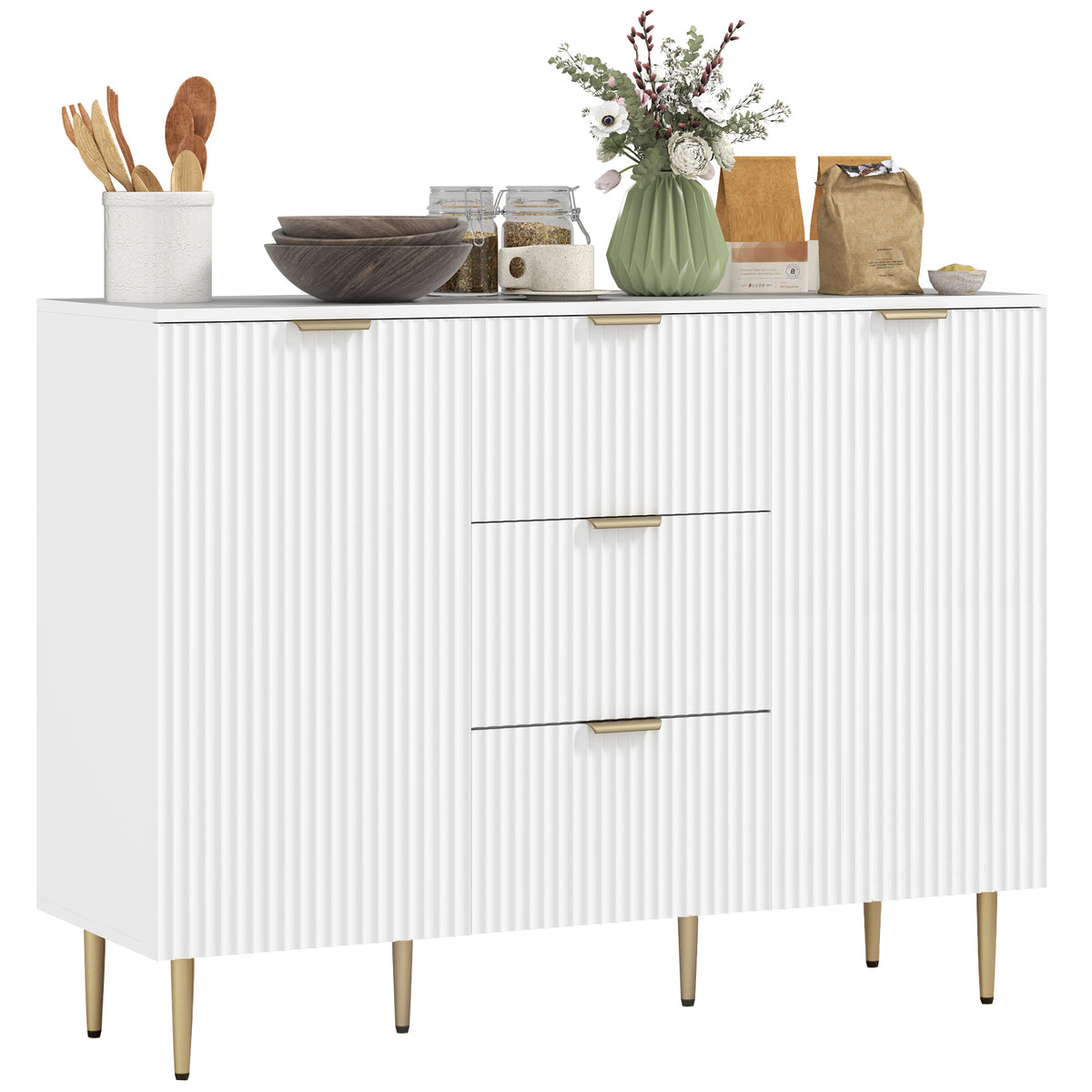 Sideboard Buffet Cabinet with 3 Drawers and Adjustable Shelves – 47"W x 35"H