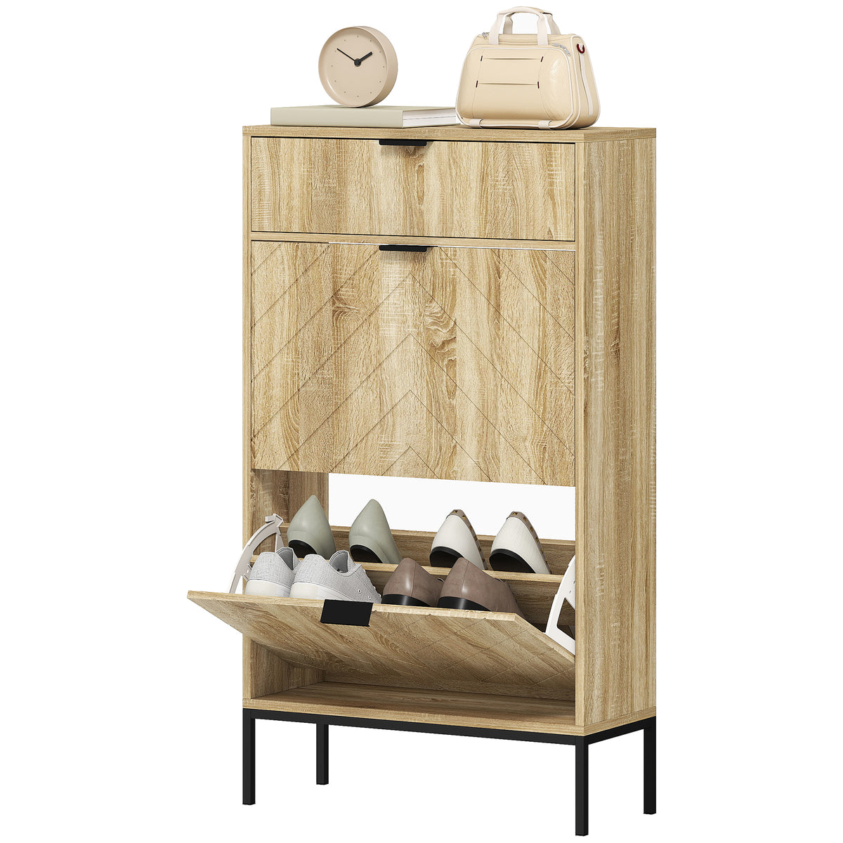 Narrow Shoe Storage Cabinet with Flip Drawers – 24"W x 42"H