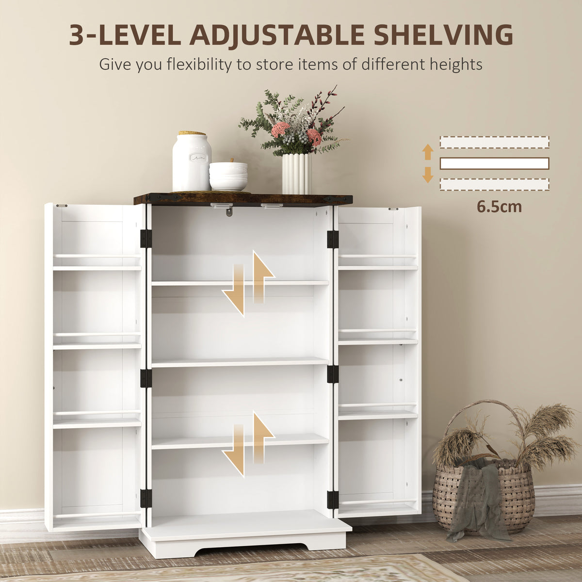 Kitchen Pantry Cabinet with Doors and Adjustable Shelves – 24"W x 41"H