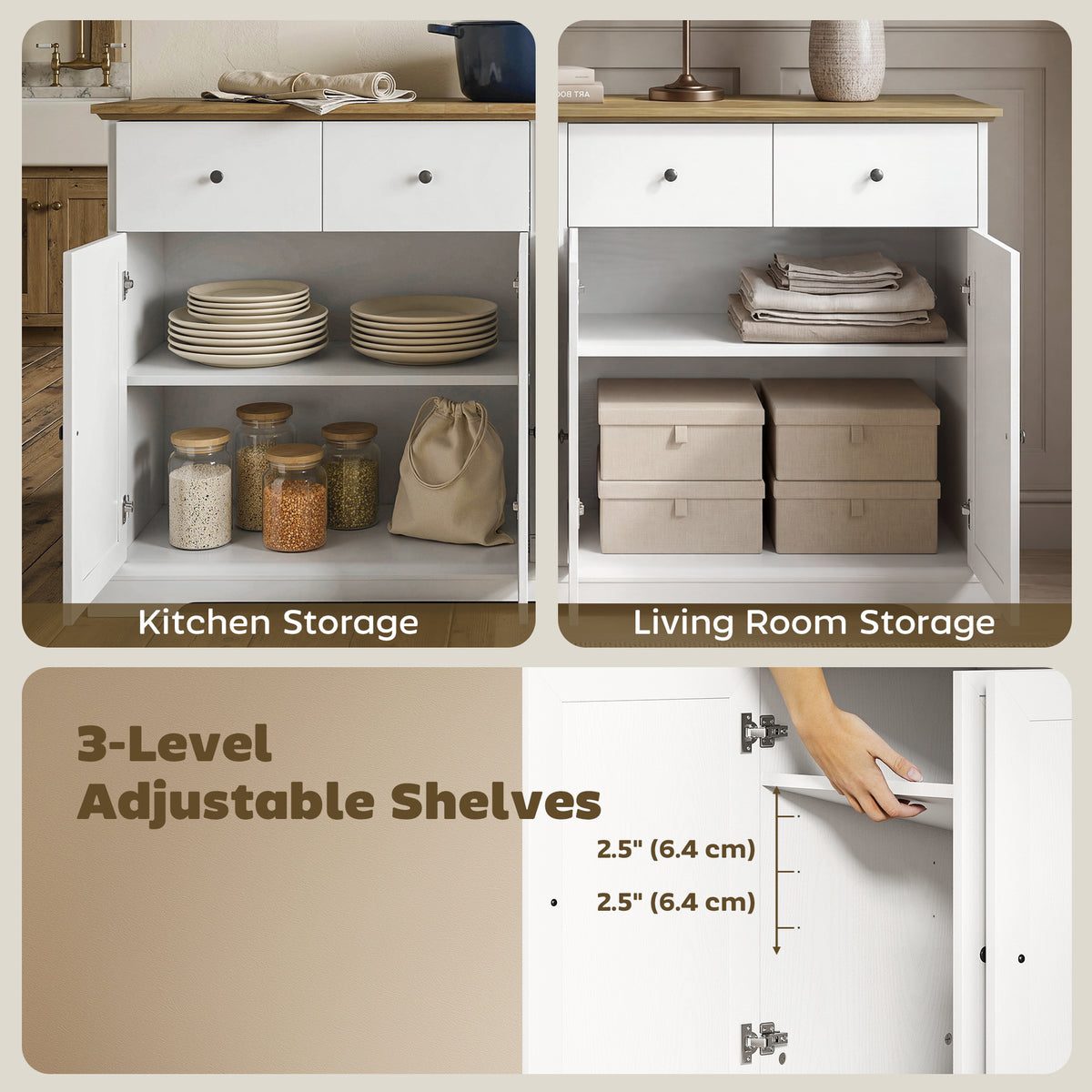 Farmhouse Kitchen Cabinet with Soft-Close Doors – 55"W x 31"H
