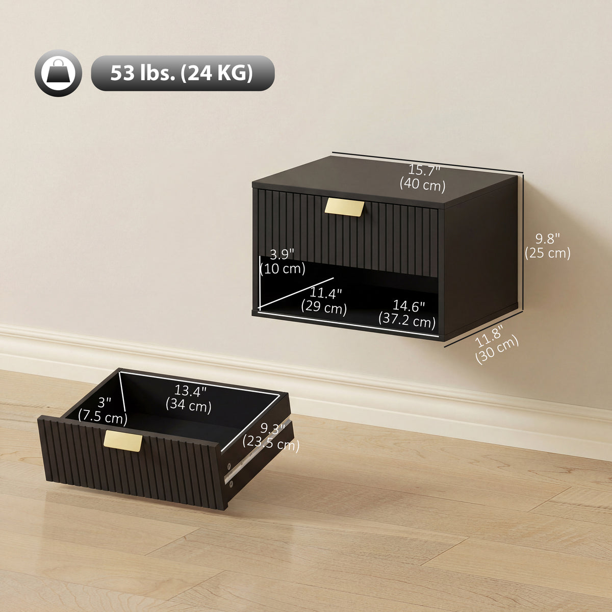 Floating Nightstands with Fluted Drawer, Set of 2 – 16"W x 10"H