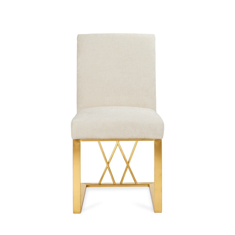 Dining Chair with Brushed Gold Frame, White Faux Leather