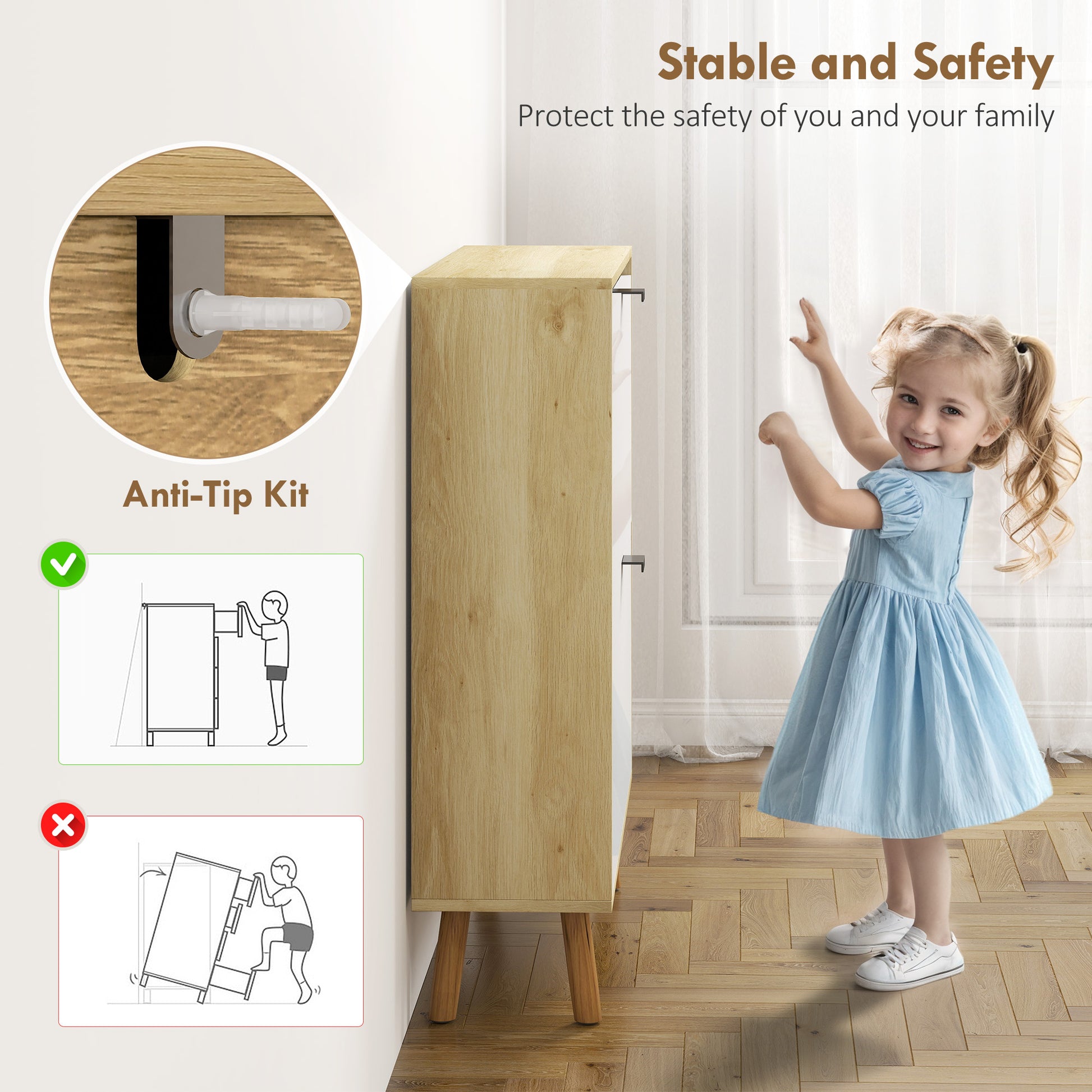 Space-Saving High Gloss White Shoe Cabinet, 2 Flip Drawers, Adjustable Shelves