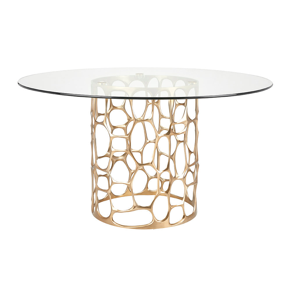 Round Glass Dining Set, Gold Sculptural Base