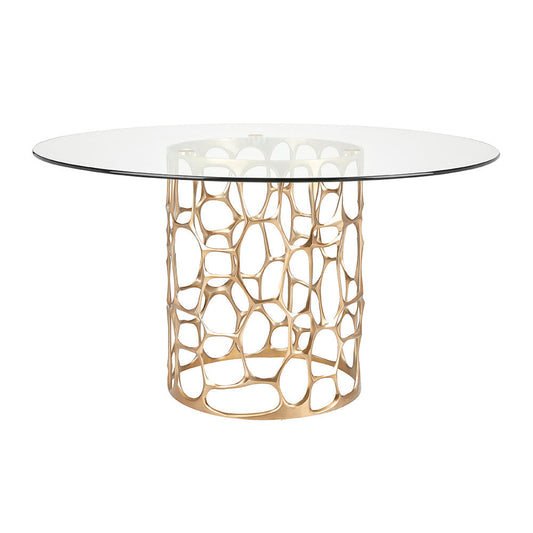 Round Glass Dining Set, Gold Sculptural Base
