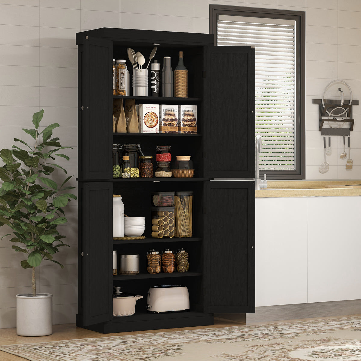 Freestanding Kitchen Pantry Cabinet with 4 Doors – 30"W x 73"H