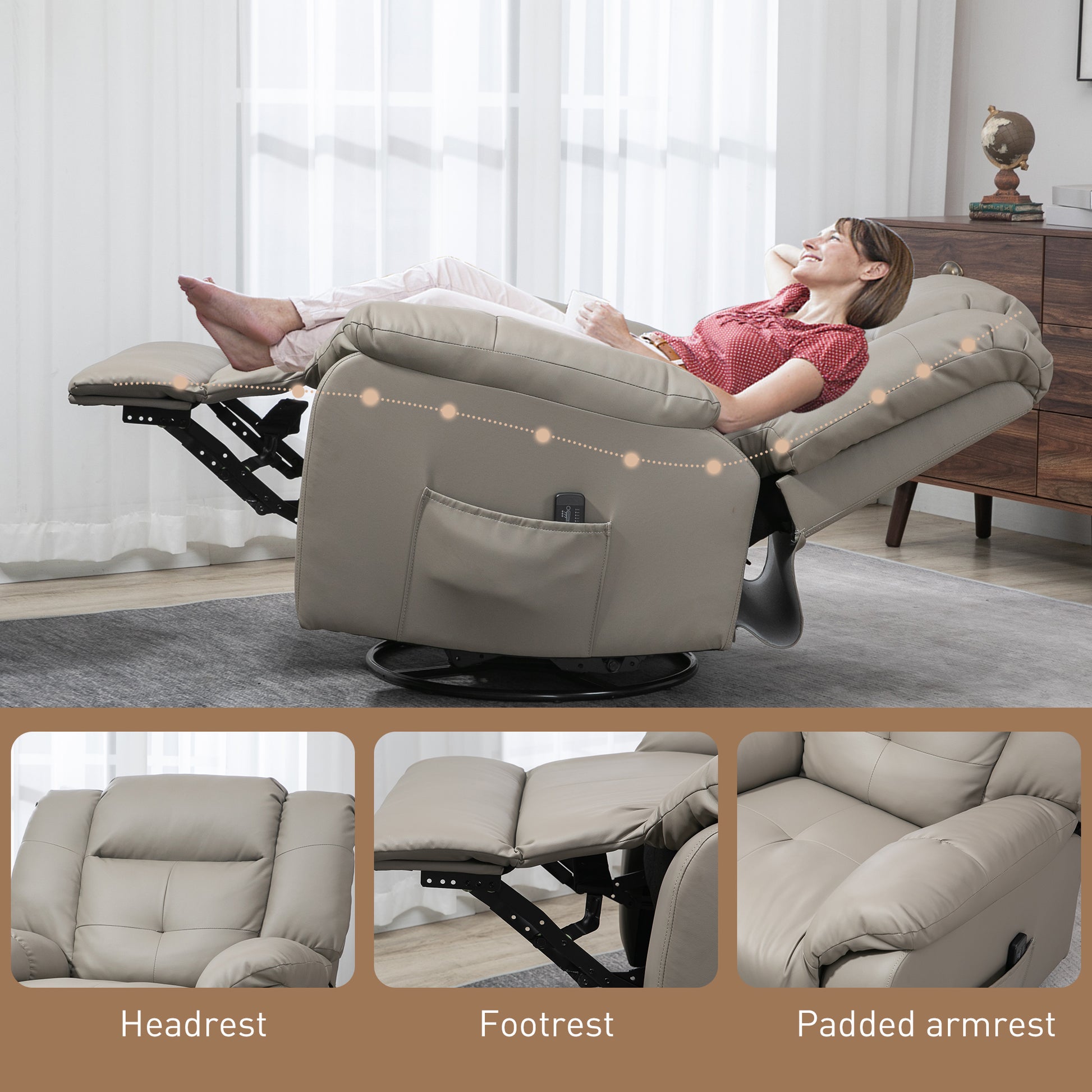 HOMCOM 8-Point Vibration Massage Recliner Chair with Swivel and Remote