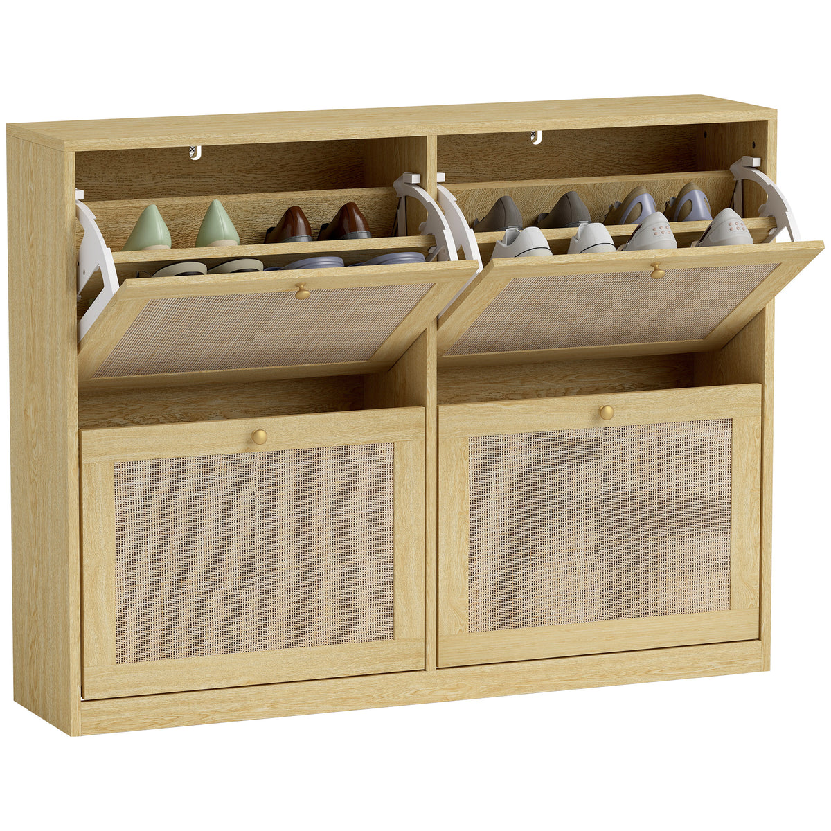 Rattan Shoe Cabinet with 4 Flip Drawers – 41"W x 32"H