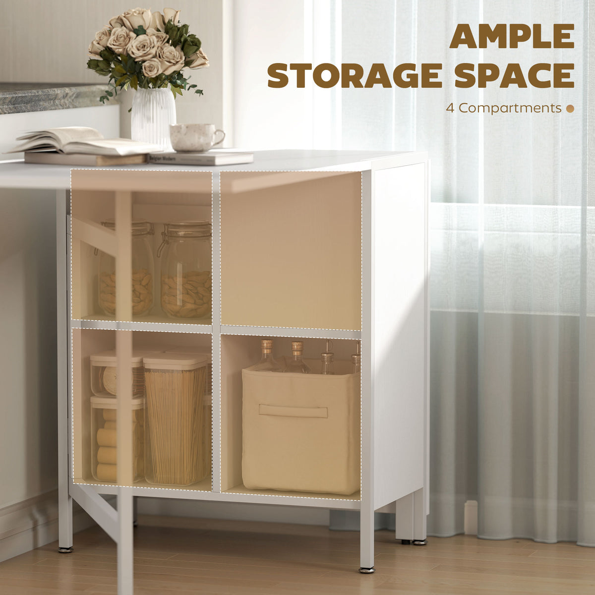 Multi-Use Foldable Dining Table with Hideaway Shelves, 66.5" Drop Leaf Table