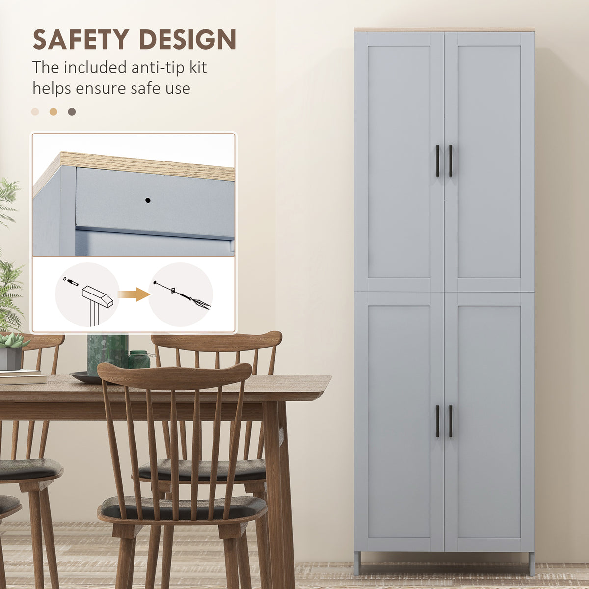 4-Door Kitchen Pantry Cabinet with Adjustable Shelves – 24"W x 67"H