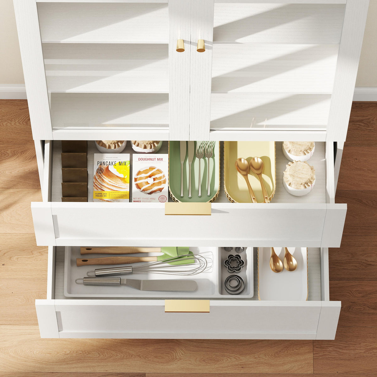 Farmhouse Kitchen Storage Cabinet with 2 Drawers – 31"W x 71"H