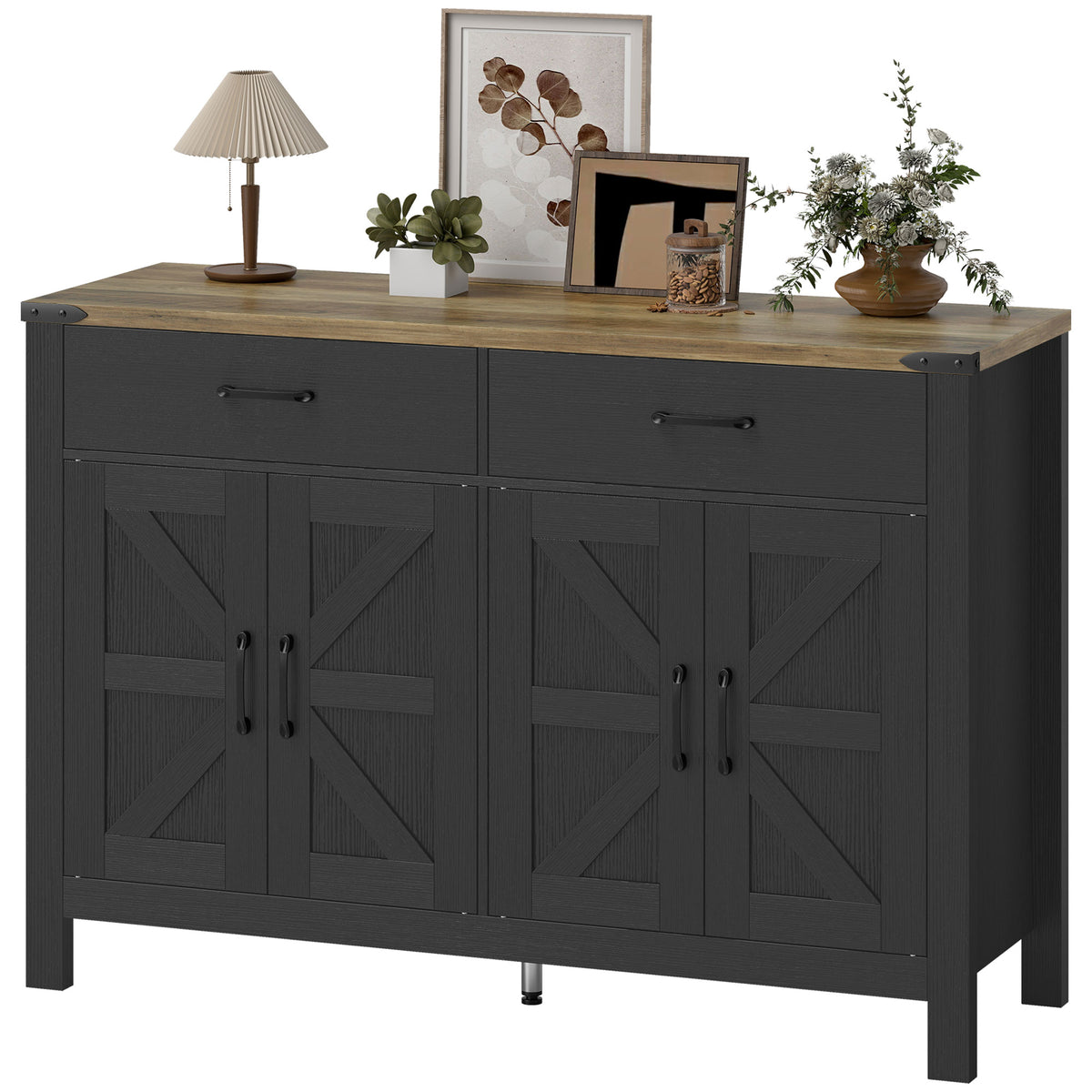 Farmhouse Kitchen Storage Cabinet with 2 Drawers and Shelves – 47"W x 32"H