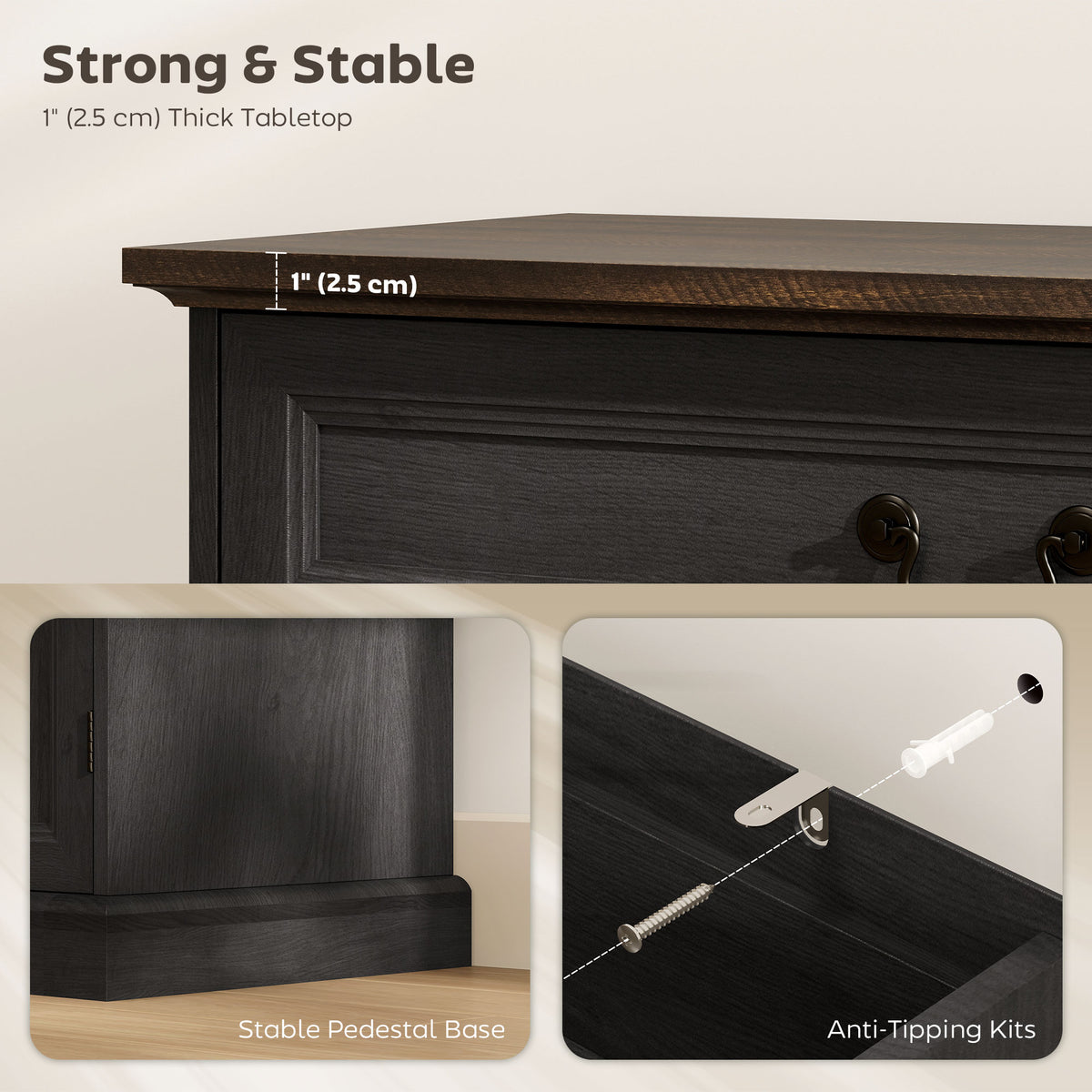 Farmhouse Sideboard with Thick Top – 31"W x 33"H