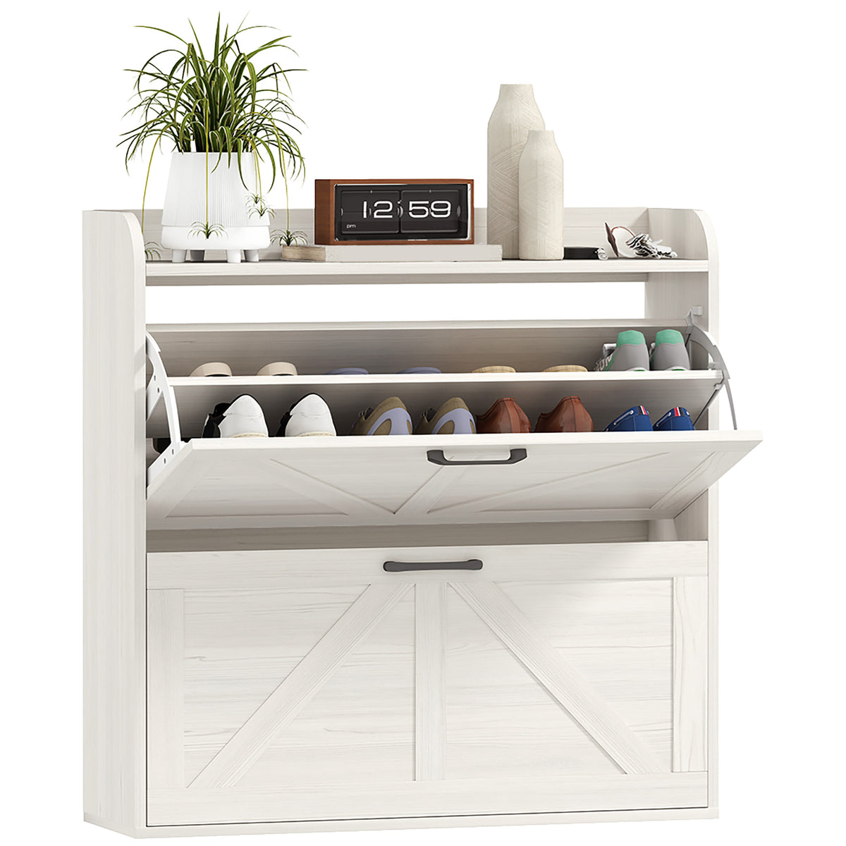 Farmhouse Shoe Cabinet with 2 Flip Drawers – 31"W x 34"H