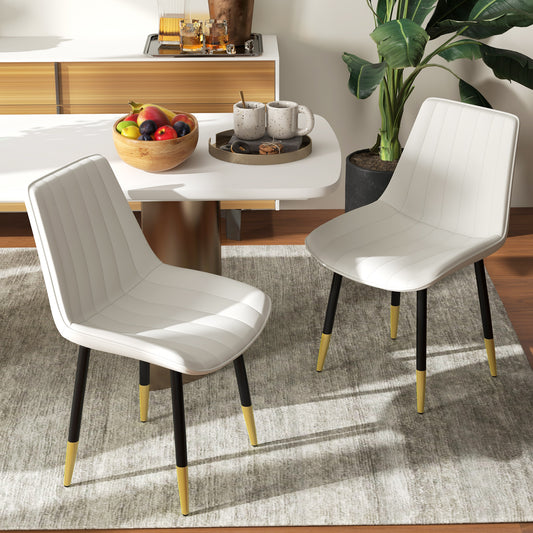 Dining Chairs Set of 2, Modern Kitchen Chair with PU Leather Upholstery and Steel Legs for Living Room, Bedroom, Cream