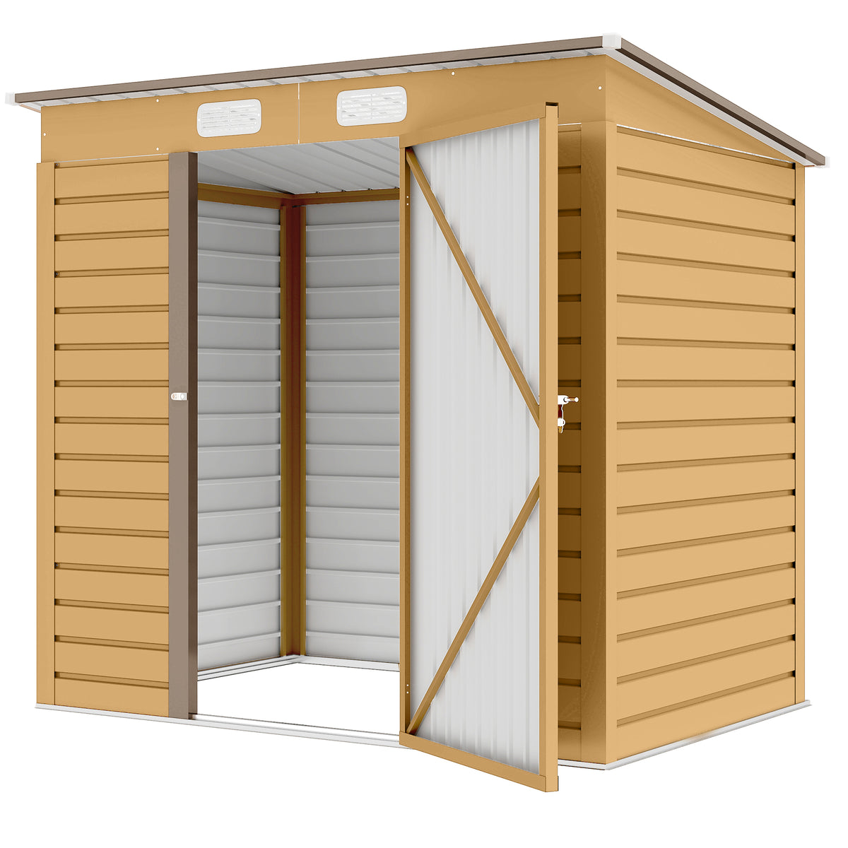 6 x 4FT Galvanized Garden Storage Shed, Metal Outdoor Shed with Double Doors and 2 Vents – Yellow