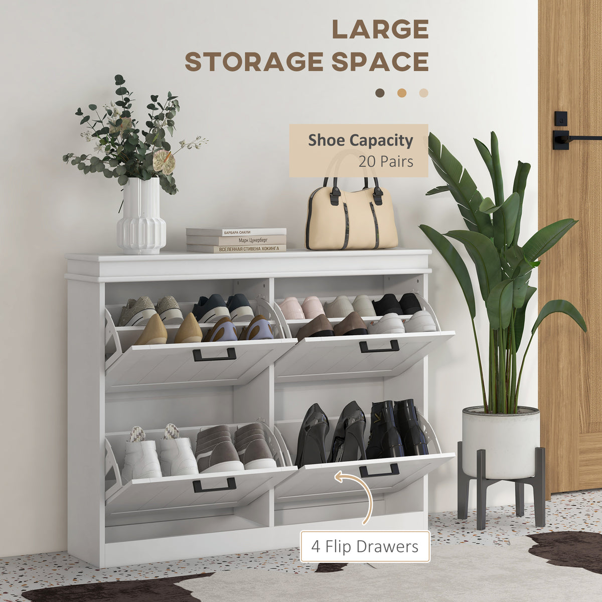 Shoe Storage Cabinet with 4 Flip Drawers – 41"W x 33"H