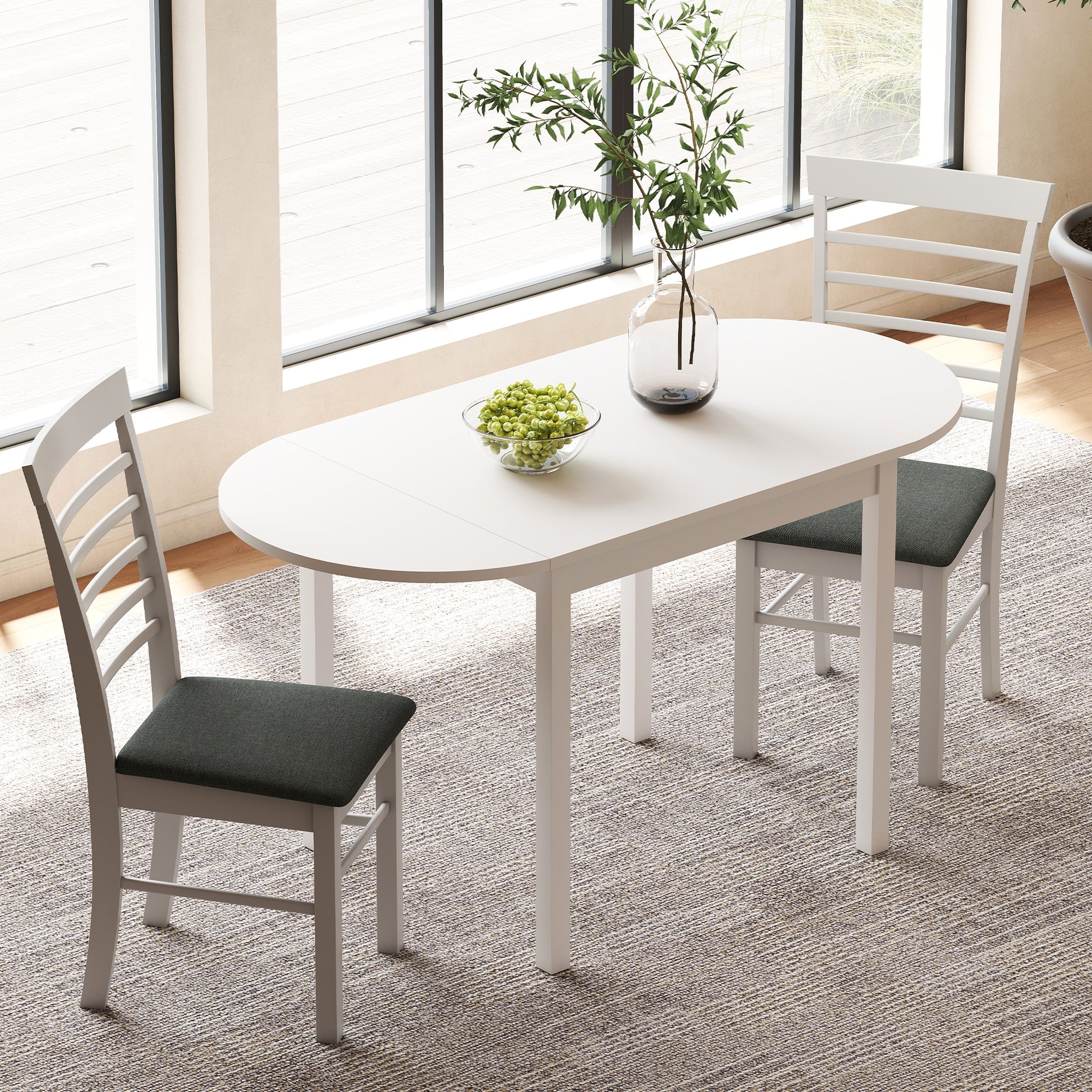 HOMCOM Solid Wood Drop Leaf Dining Table White