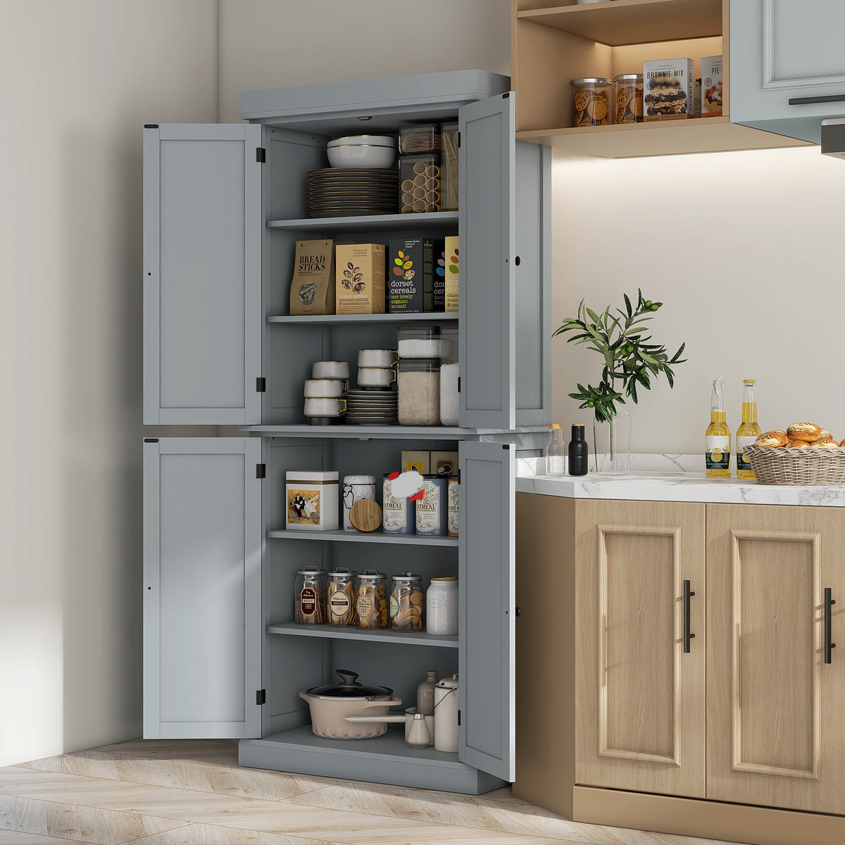 Freestanding Kitchen Pantry Cabinet with 4 Doors – 30"W x 73"H