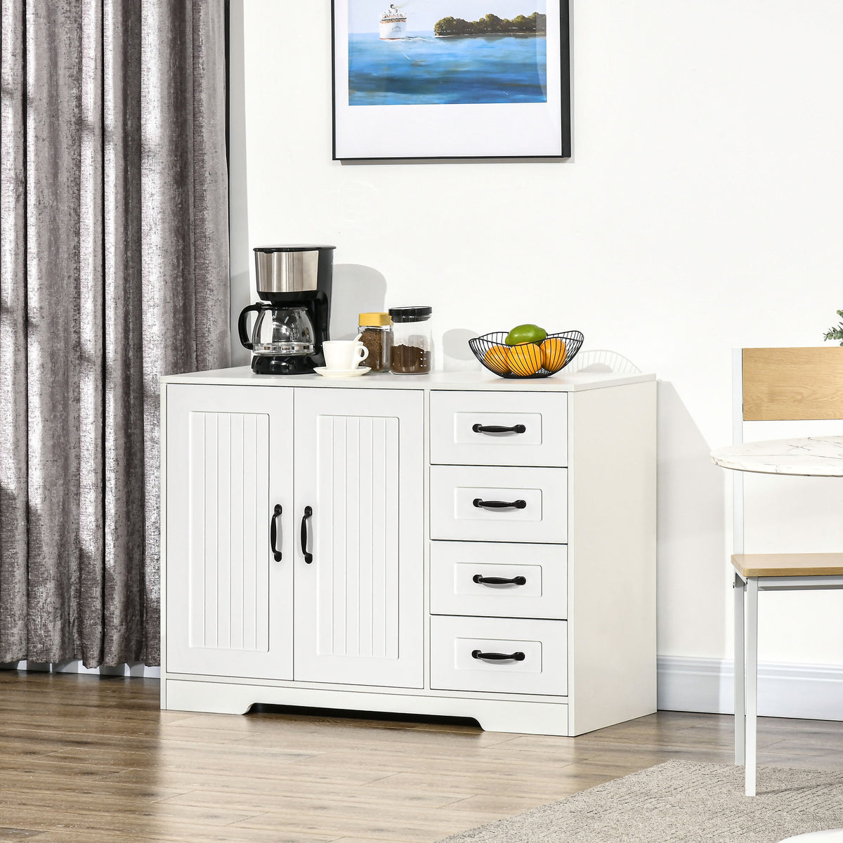 Sideboard Buffet Cabinet with 4 Drawers and Beadboard Doors – 41"W x 30"H