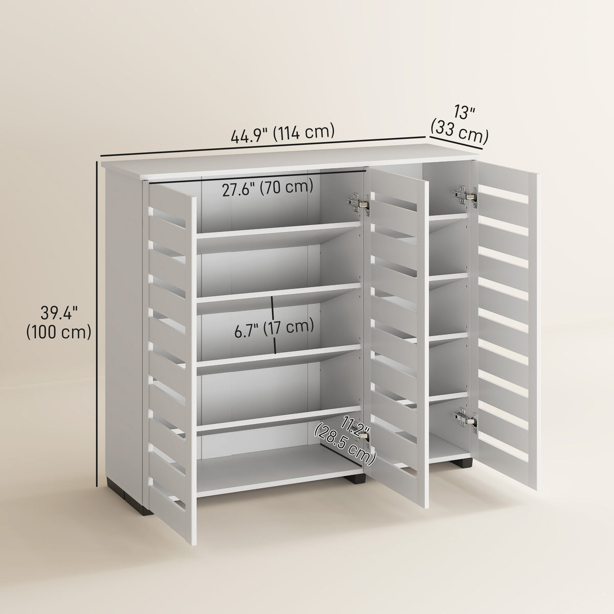 Wide Shoe Cabinet with Slatted Doors – 45"W x 39"H